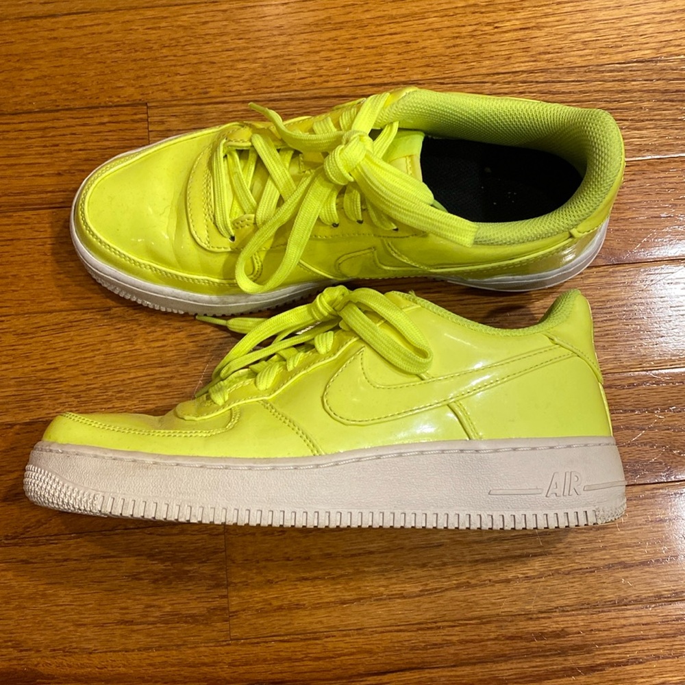 Neon Yellow Nike Air Force 1’s. Size 6.5Y. Comparable to a women’s size 8
